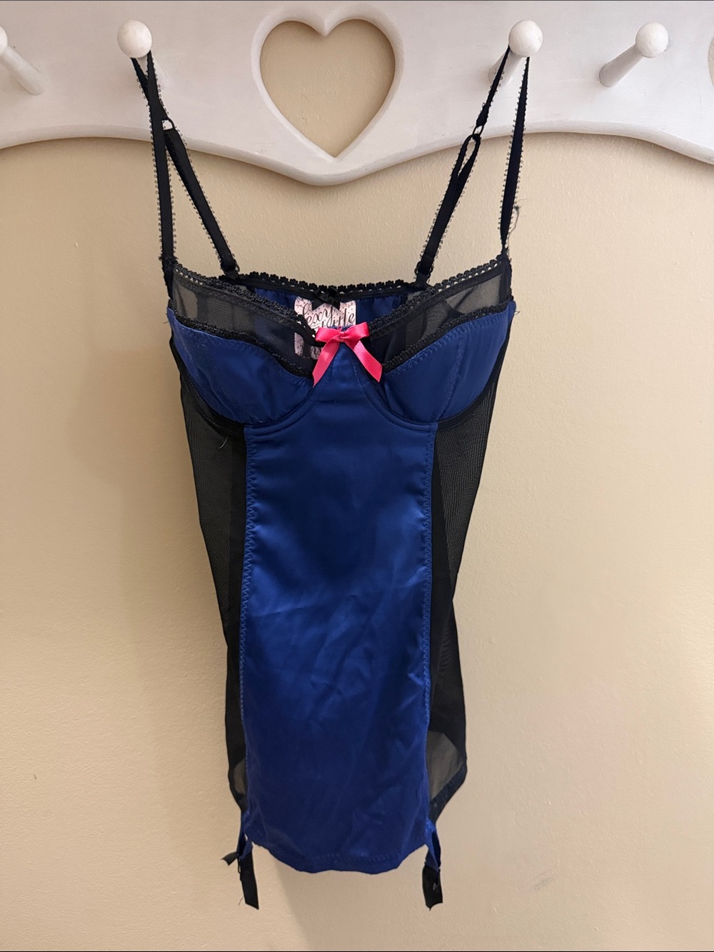 Vintage Navy Blue & Black Satin Chemise Victoria’s Secret